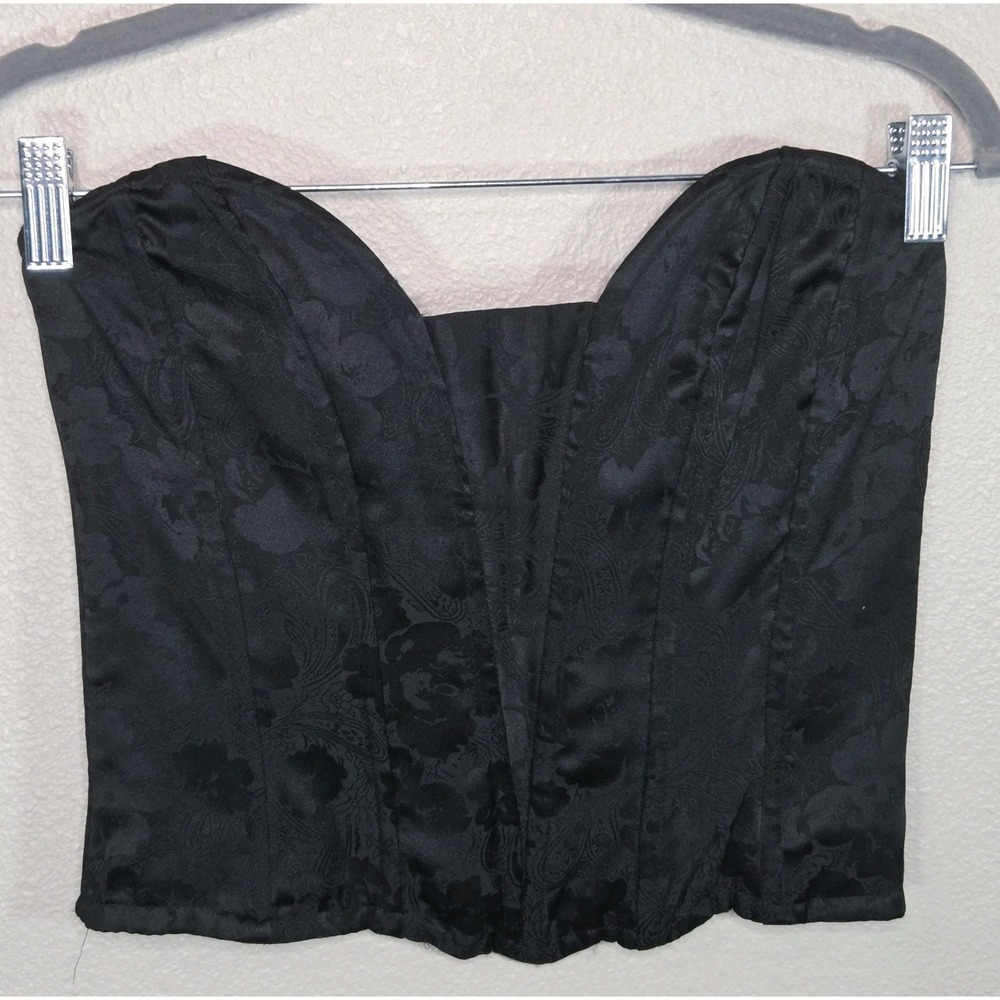 Victoria's Secret Black Floral Jacquard Corset Bustier Top M Boned‎ Y2K